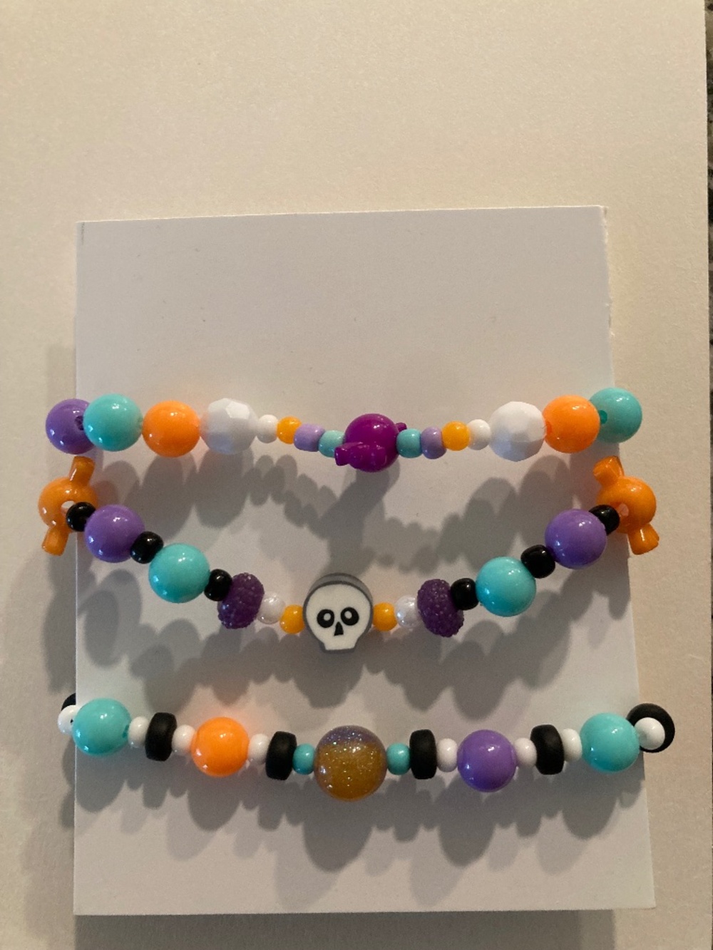 Pastel Purple Teal Orange White Pre-Stretched Fall Halloween Bracelet - 6.5”